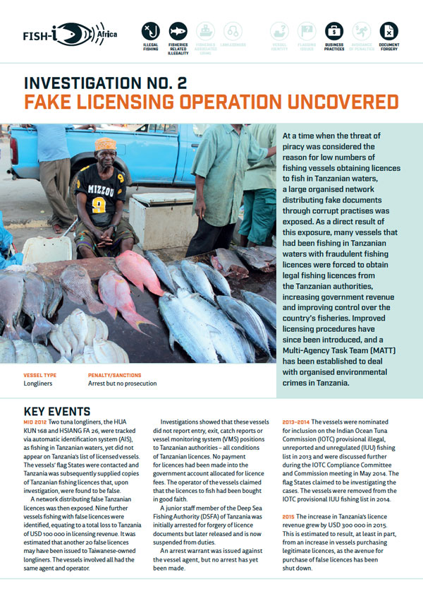 Front cover for Fish-i investigation 02: Fake licensing operation uncovered in Tanzania