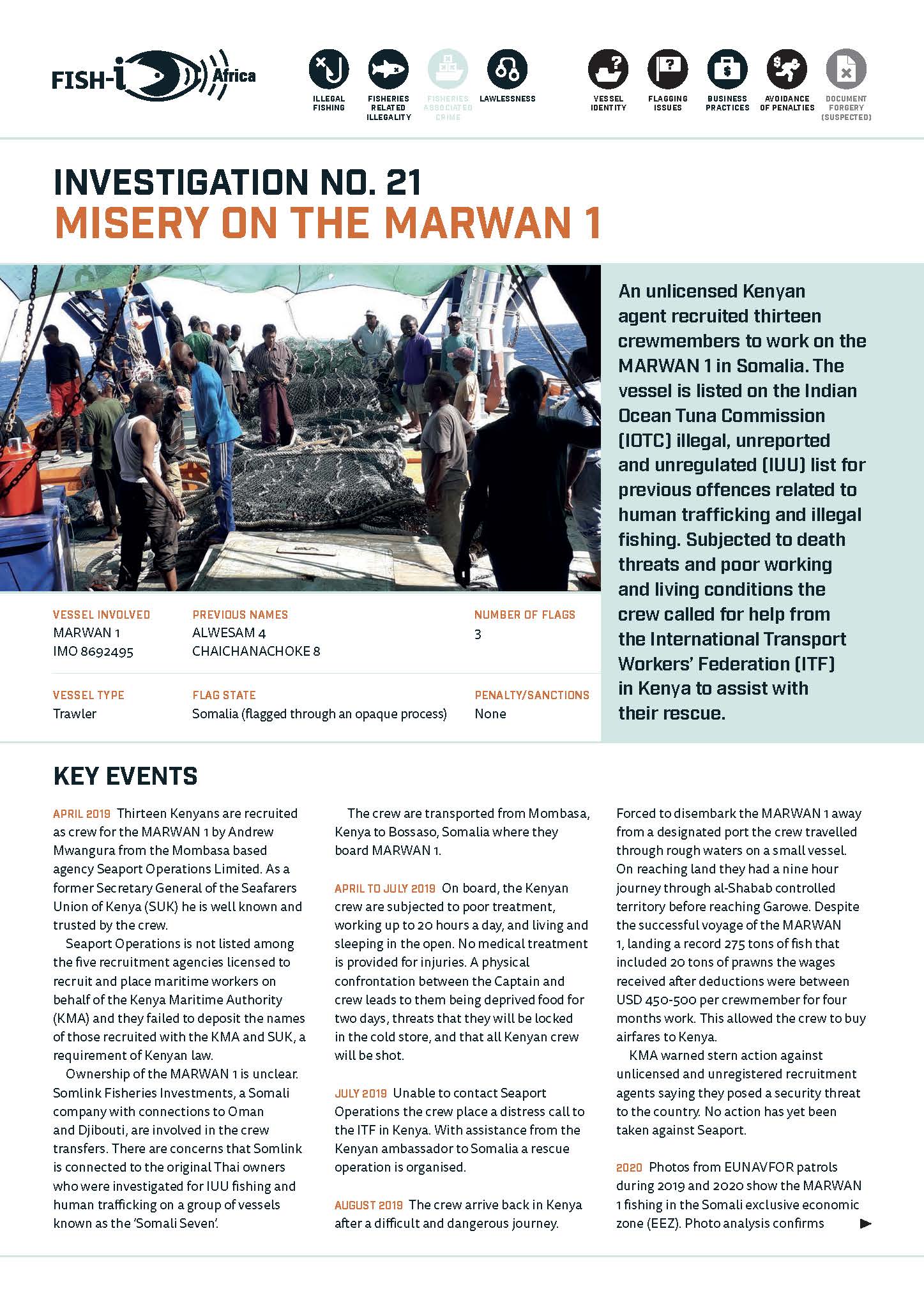 Front cover for Fish-i investigation 21: Misery on the MARWAN 1